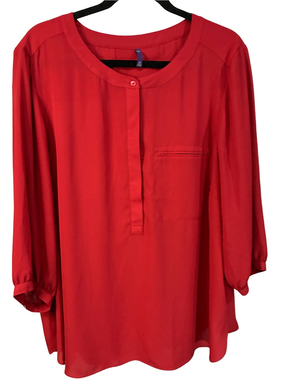 NYDJ Red Round-Neck Button-Front Blouse